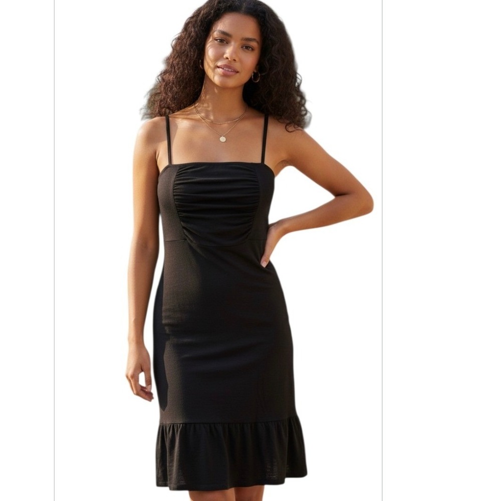 H&M Black Spaghetti Straps Square Neckline Sleek Sheath Dress Size 10